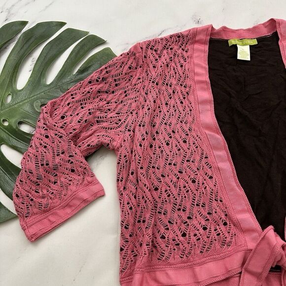 Sigrid Olsen Vintage y2k Cropped Cardigan Sweater Size XL Pink Brown Crochet Bow - Picture 4 of 11